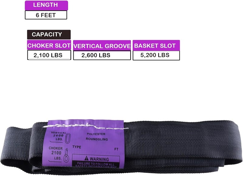 runner deer Black Spanset 6FT Round Sling 4 Pack 2,600 lb. Vertical Capacity, 5,200 lbs Basket Polyester Lifting Strap Aerial Hoop Strage Light Video Heavy Duty(Puple -Vertical Capacity 2,600 lbs, 6FT) - Image 2